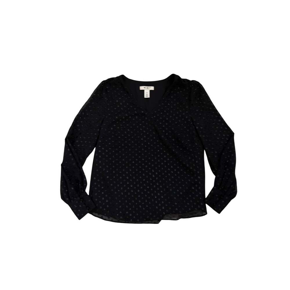WHBM Long Sleeve Black Loose Flowy Sparkly Shiny Capsule Polka Dot Blouse XS